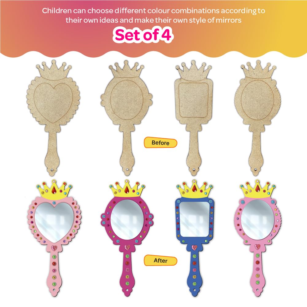 Decorate Your Own DIY Princess Mirrors Paint Art and Craft Kits for Girls age 6+ Set of 4 - The Crafthives