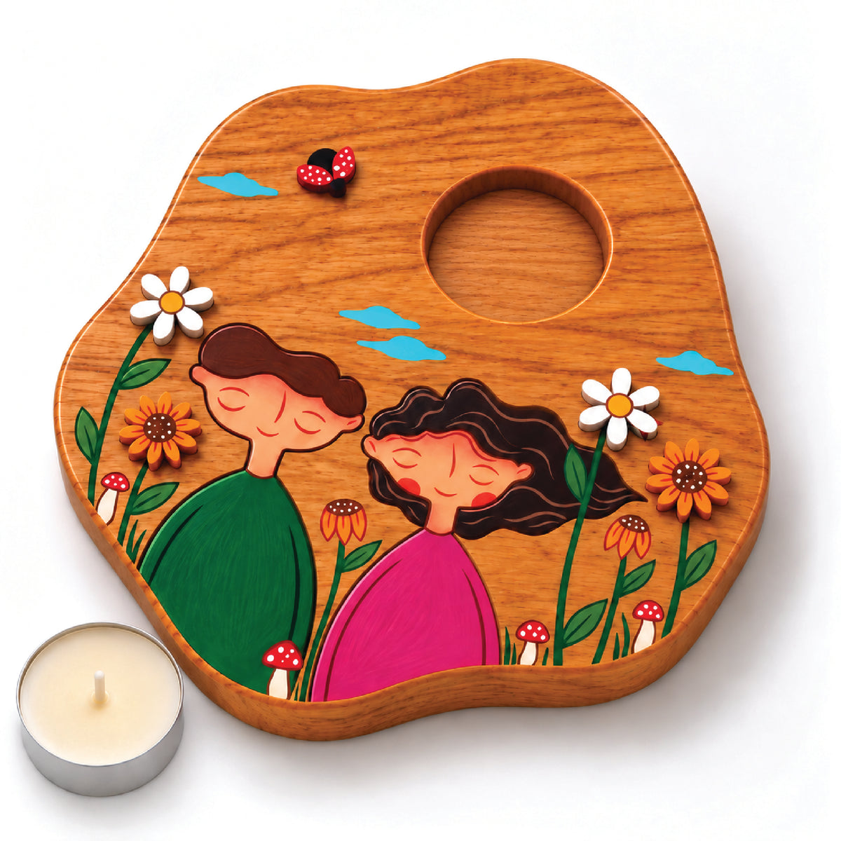 Together in Bloom 3D Wooden Tealight Holder | Romantic Couple Décor & Gift