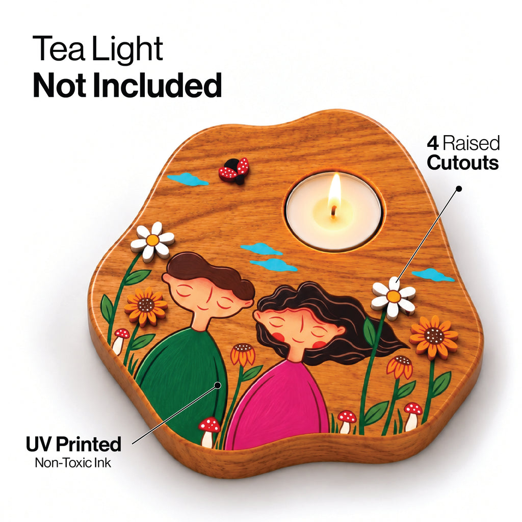 Together in Bloom 3D Wooden Tealight Holder | Romantic Couple Décor & Gift