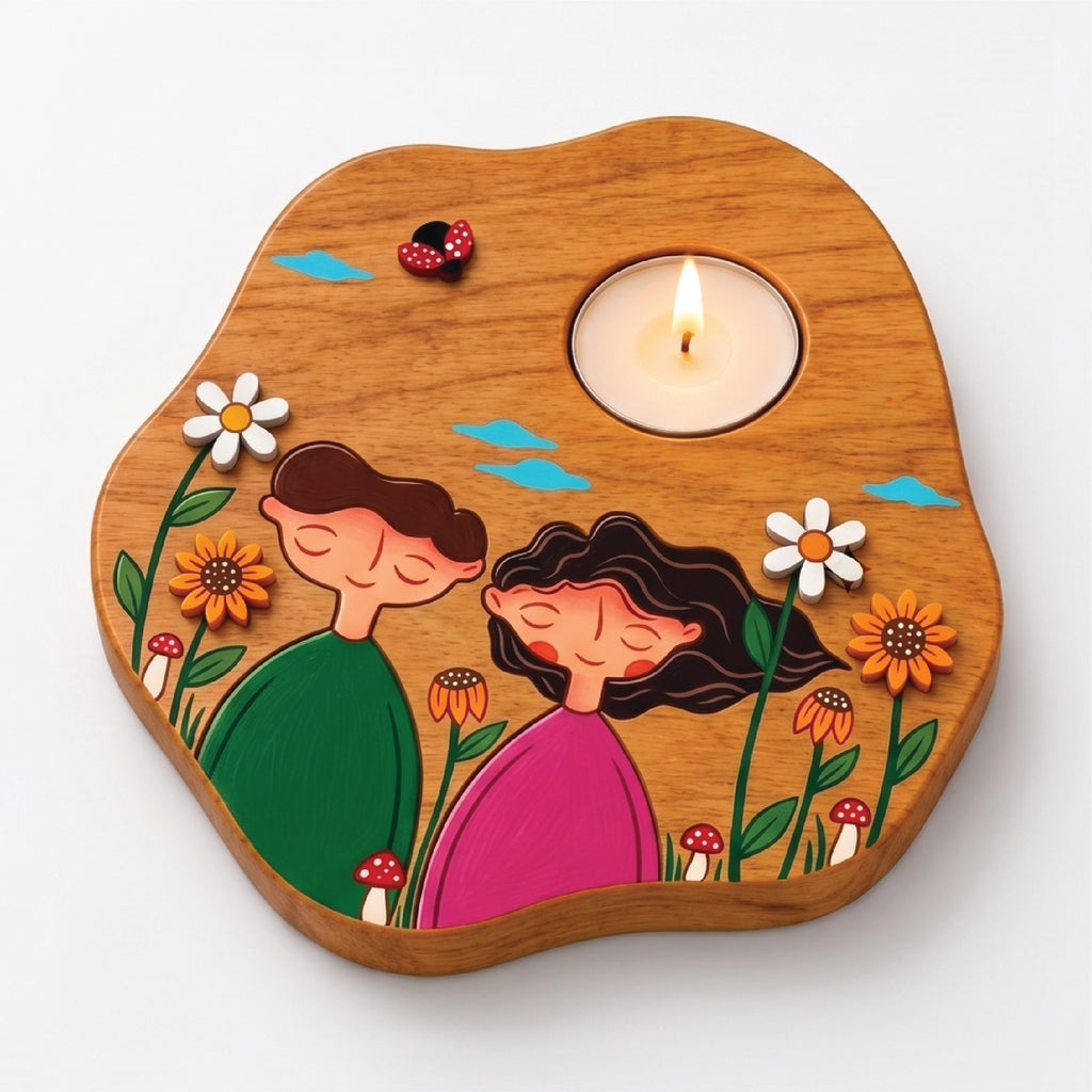 Together in Bloom 3D Wooden Tealight Holder | Romantic Couple Décor & Gift
