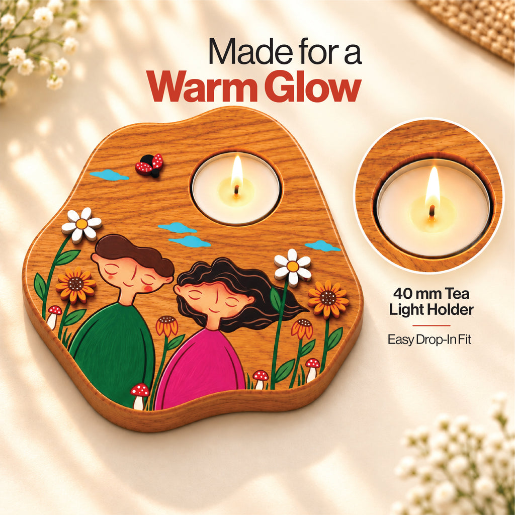 Together in Bloom 3D Wooden Tealight Holder | Romantic Couple Décor & Gift