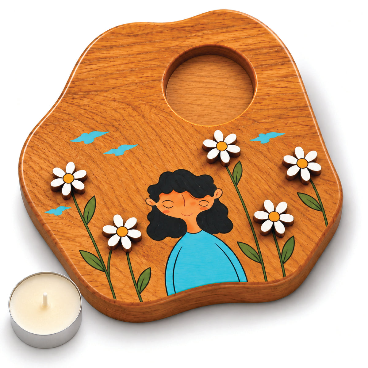 Bloom in Your Own Way – 3D Wooden Tealight Holder | Aesthetic Girl Décor