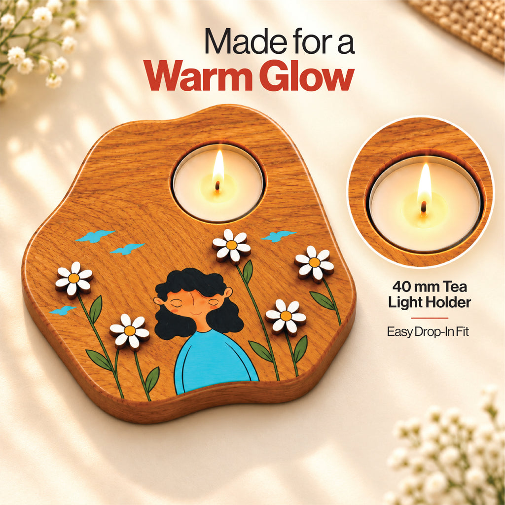 Bloom in Your Own Way – 3D Wooden Tealight Holder | Aesthetic Girl Décor