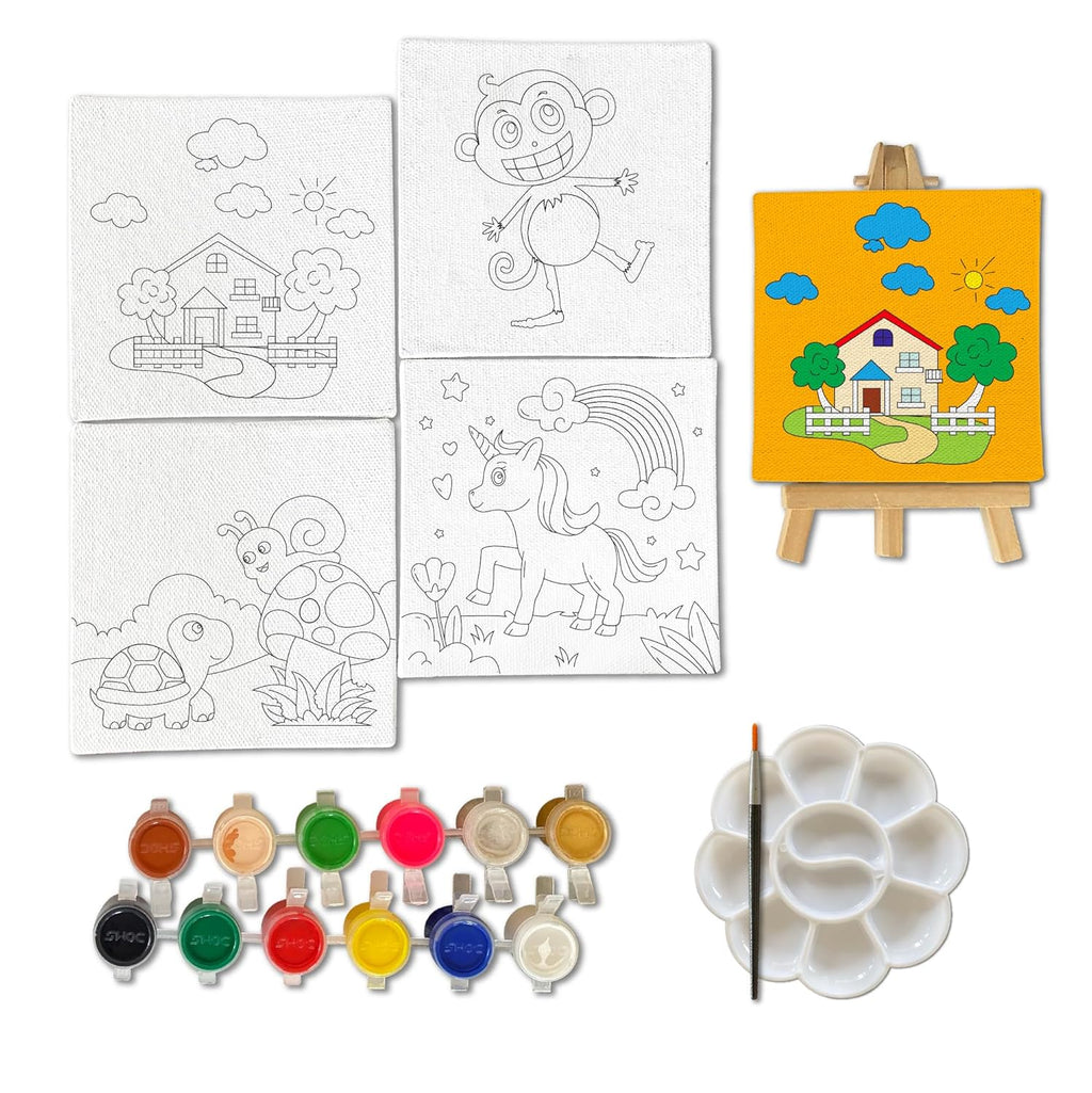 Mini Canvas Art and Craft Paint Kit For 4+ Set of 4 - The Crafthives