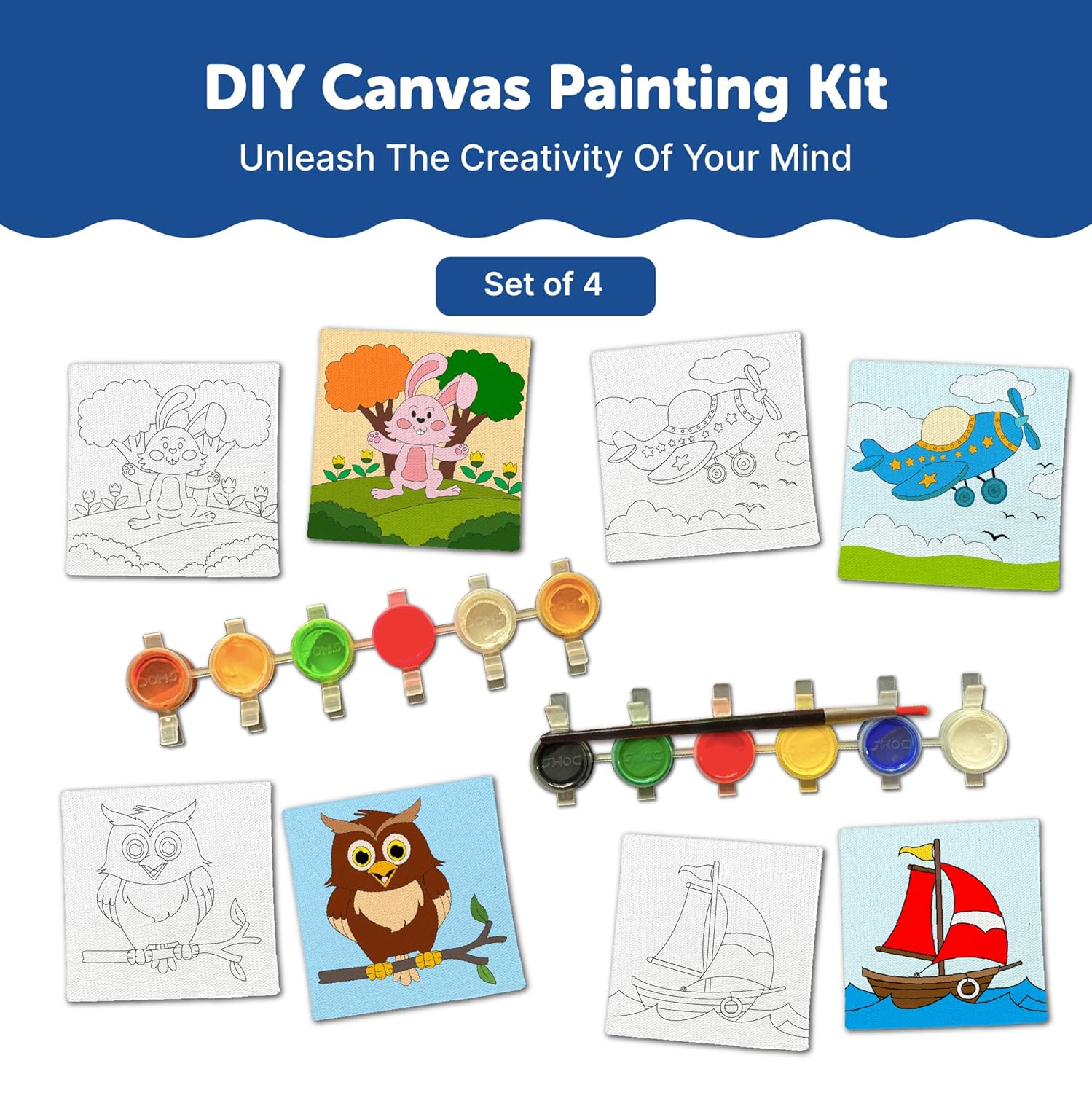 Canvas Craft Art Paint Kit for Beginner 4 to 6 Years- Set of 4 - The Crafthives