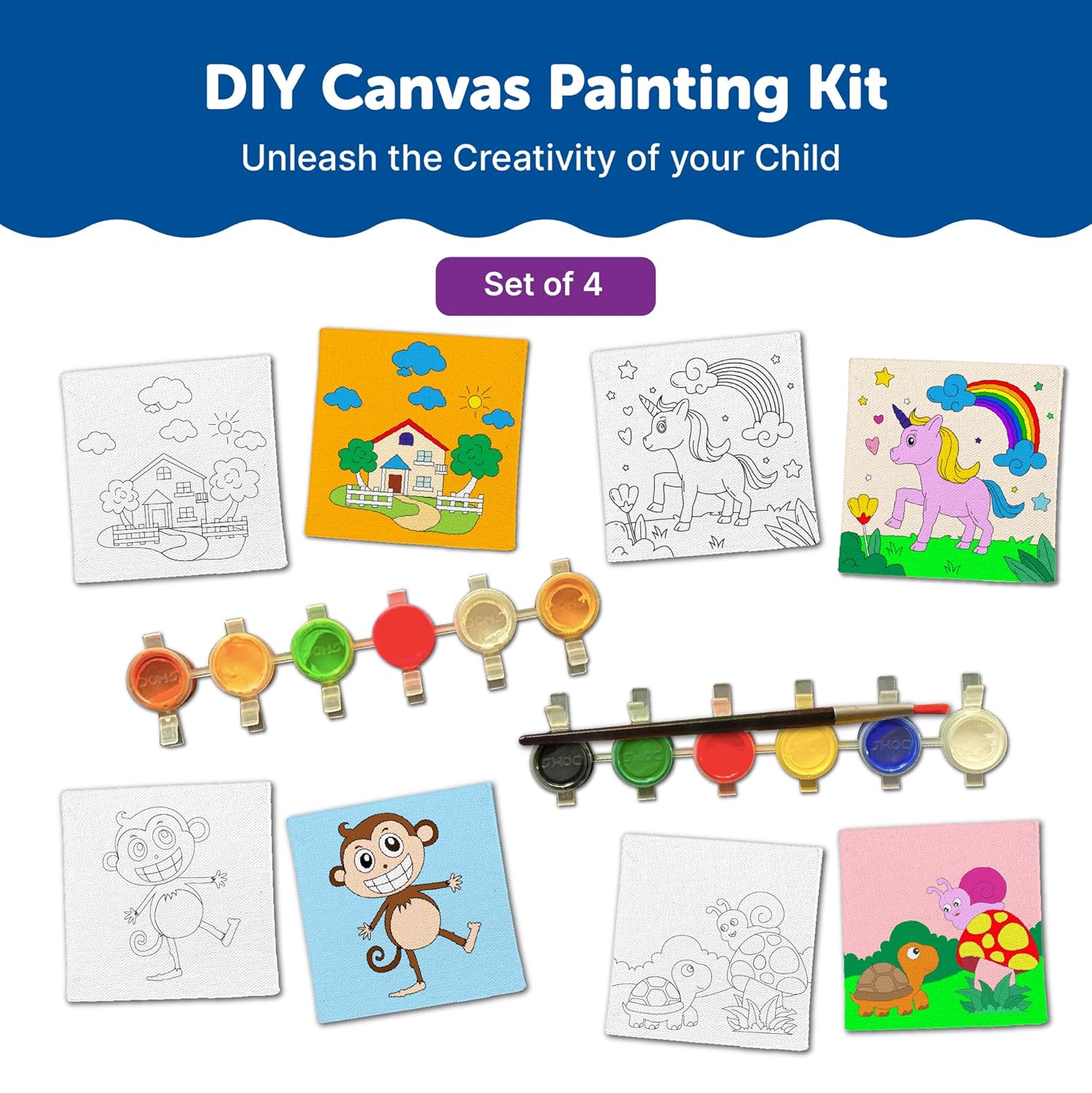 Mini Canvas Art and Craft Paint Kit For 4+ Set of 4 - The Crafthives