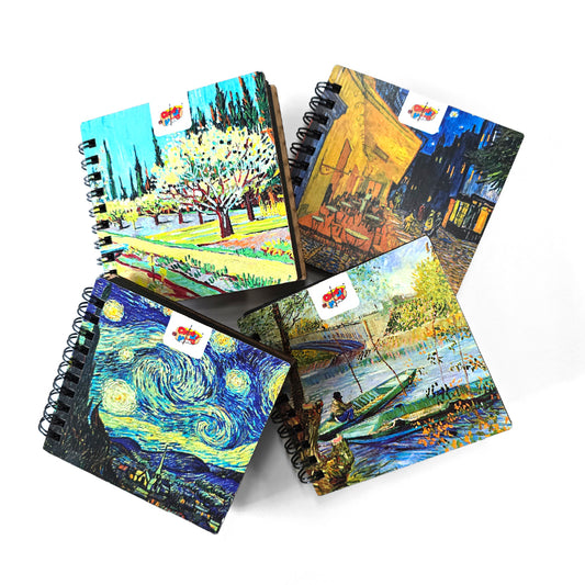 Mini Travel Sketch Book – Van Gogh Wooden Cover Edition (Black Pages) Set Of 4