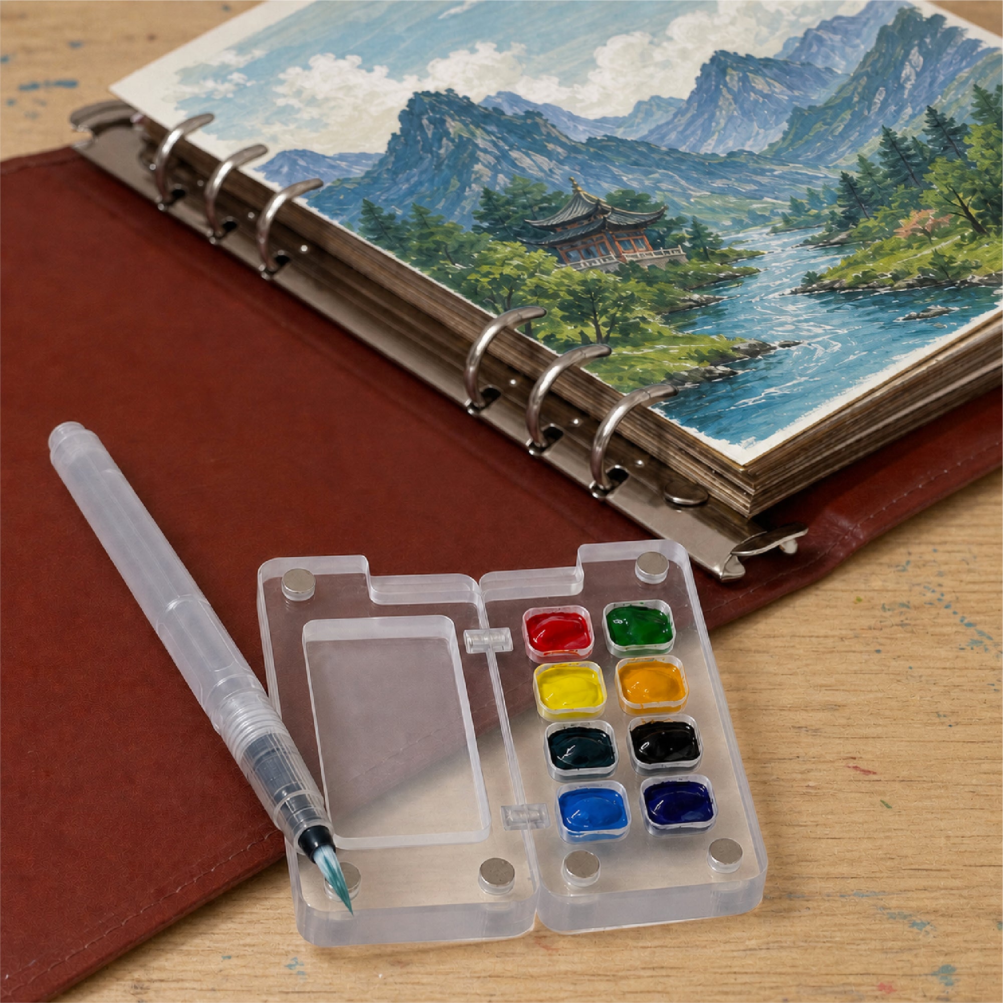 The Crafthives Premium Leather Refillable Watercolor Journal | Travel Art Kit