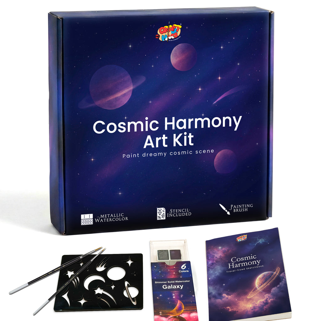 Cosmic Harmony Art Kit | Galaxy Watercolor Painting Set with Stencil - The Crafthives