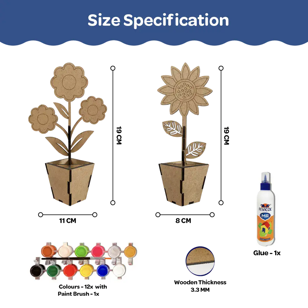 Creative Me DIY 3D Wooden Flower Pots Art and Craft Paint Kit for 4+ - Set of 2 - The Crafthives