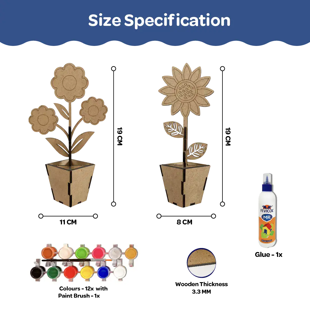 Creative Me DIY 3D Wooden Flower Pots Art and Craft Paint Kit for 4+ - Set of 2 - The Crafthives