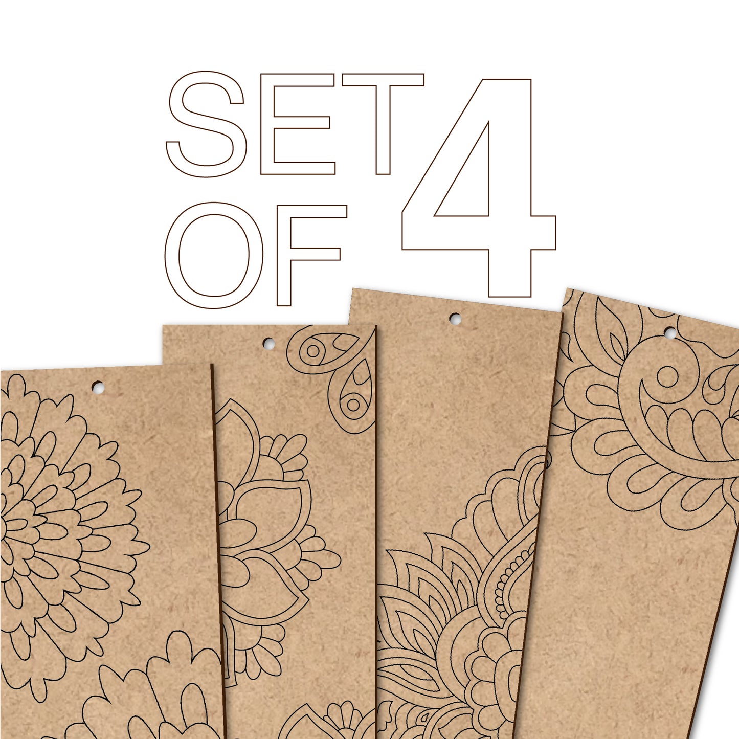 Mandala Wooden Bookmark Set – Pack of 4 with Paint Set