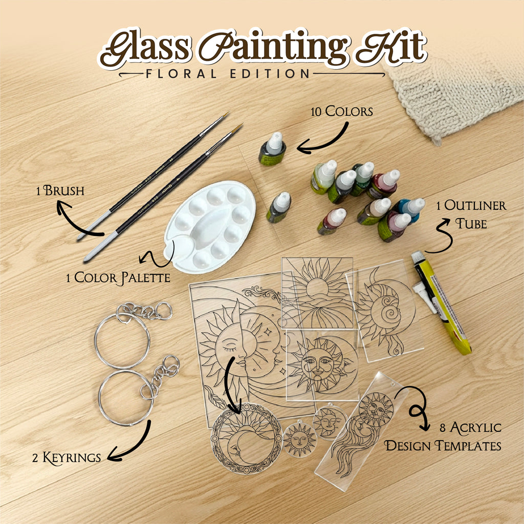 Sun & Moon Glass Painting Kit | Boho Suncatcher DIY Art Set with Acrylic Templates – The Crafthives
