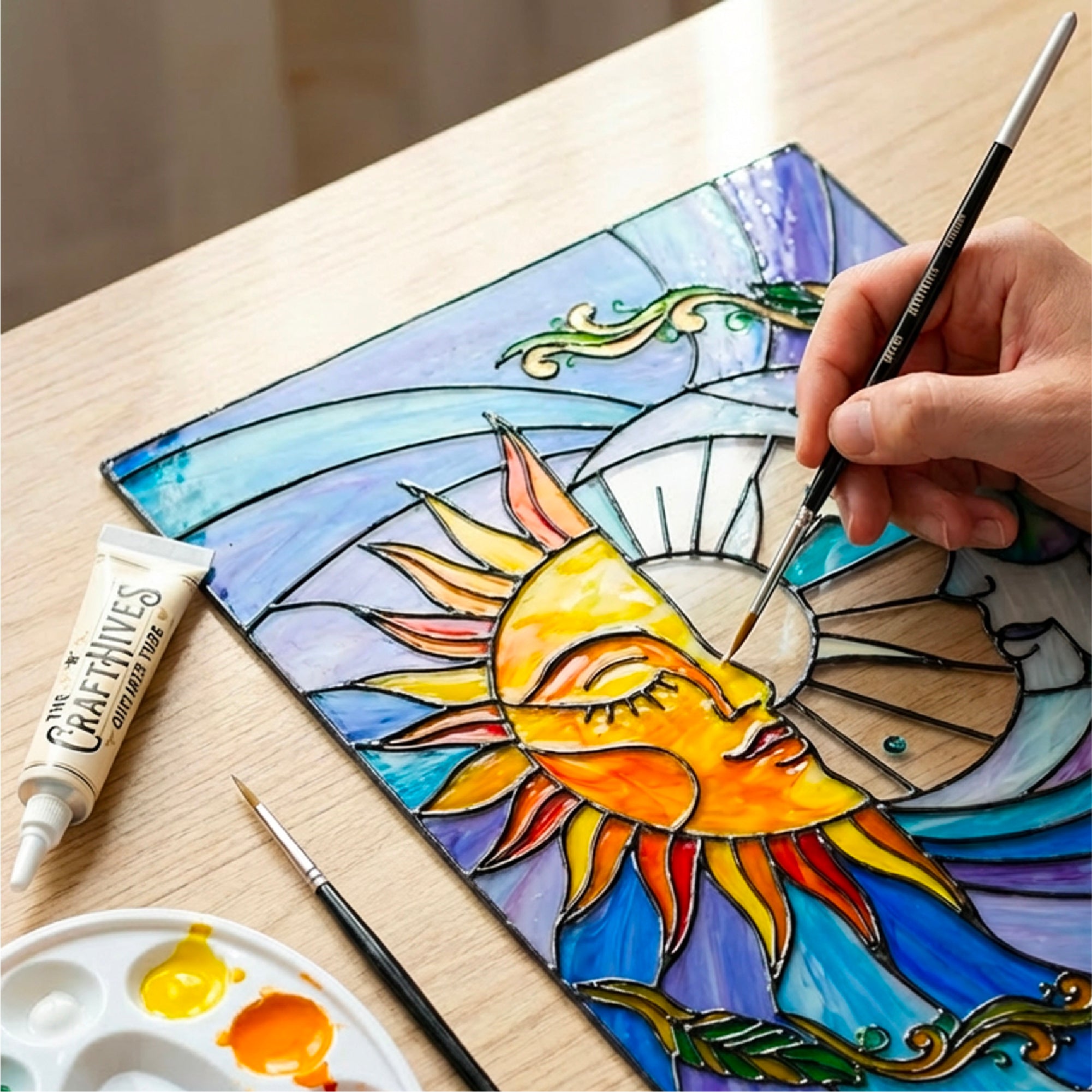 Sun & Moon Glass Painting Kit | Boho Suncatcher DIY Art Set with Acrylic Templates – The Crafthives