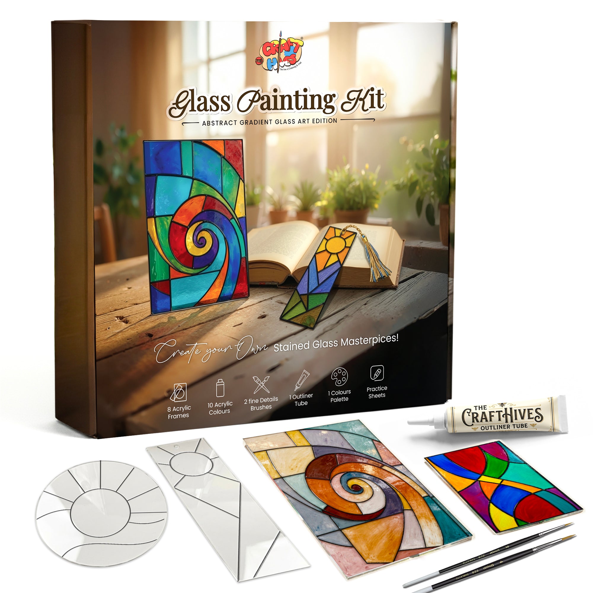 Abstract Glass Painting Kit | DIY Stained Glass Style Art Set with Acrylic Templates – The Crafthives