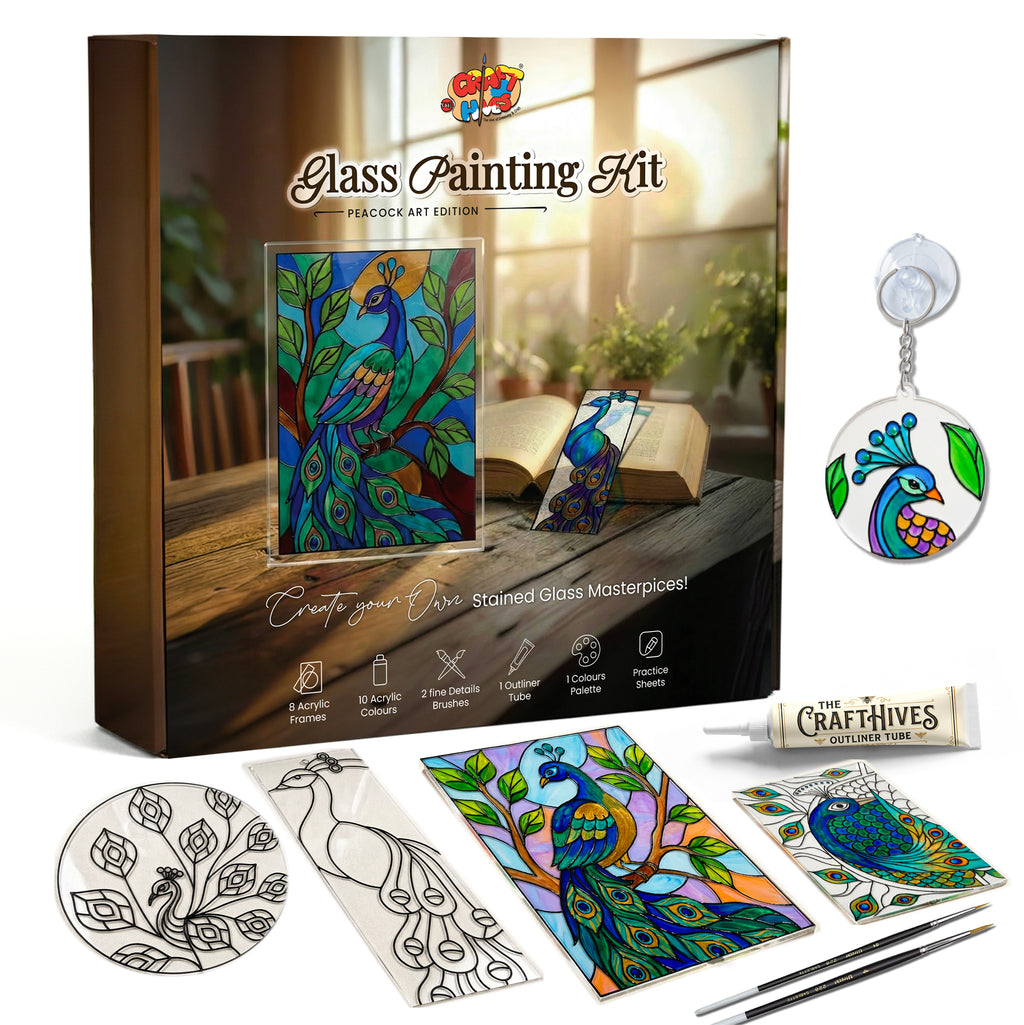 Peacock Glass Painting Kit | DIY Stained Glass Peacock Art Set – The Crafthives
