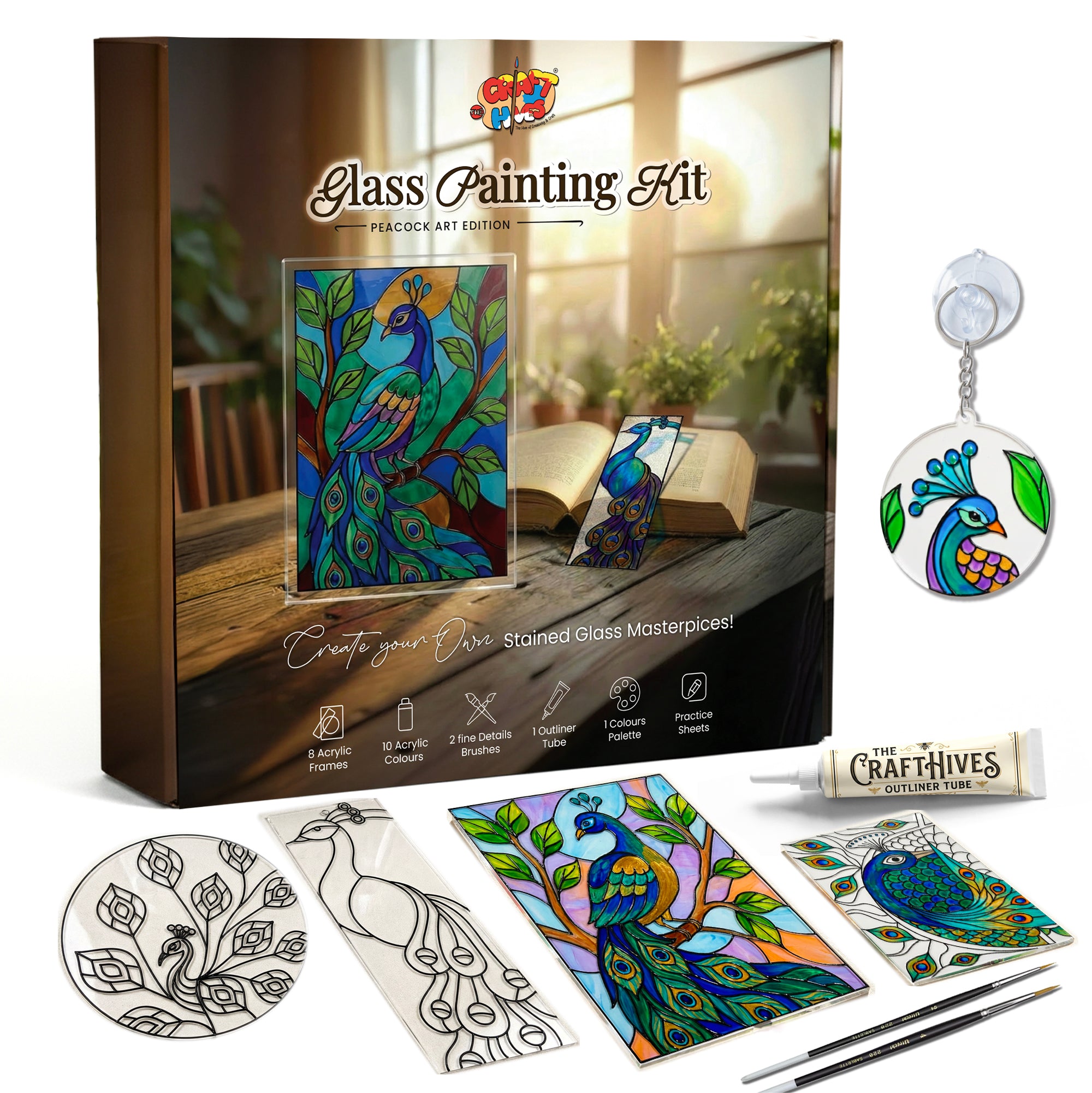 Peacock Glass Painting Kit | DIY Stained Glass Peacock Art Set – The Crafthives