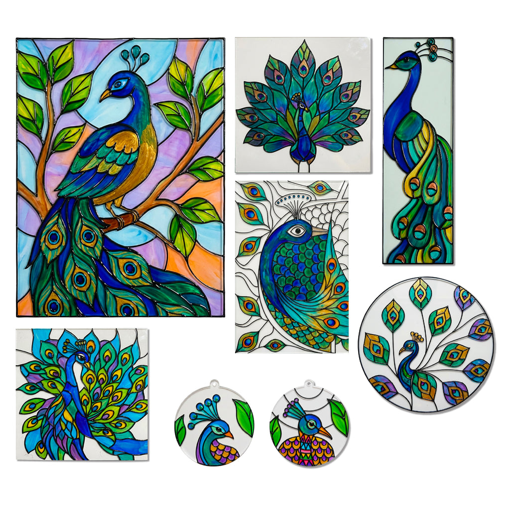 Peacock Glass Painting Kit | DIY Stained Glass Peacock Art Set – The Crafthives