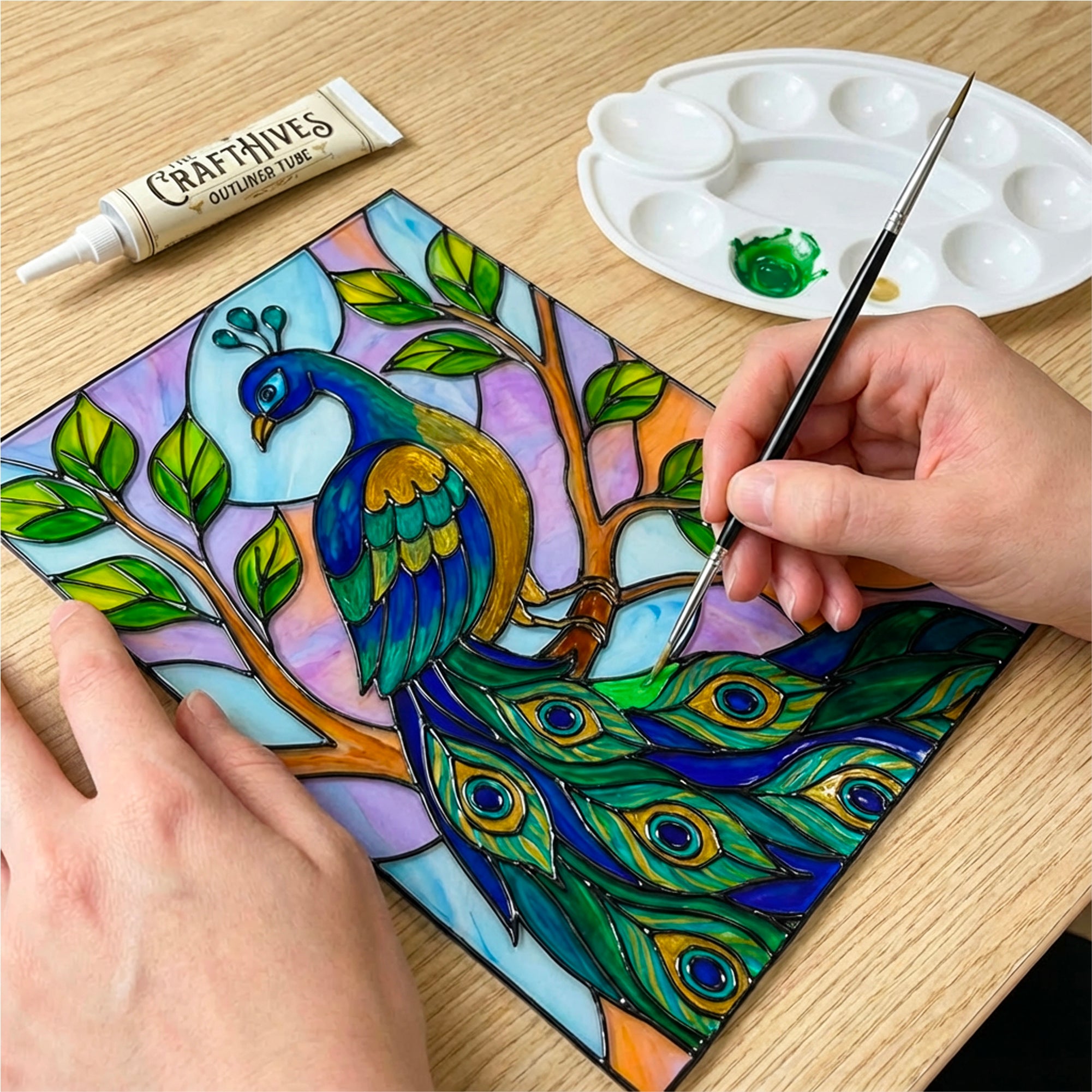 Peacock Glass Painting Kit | DIY Stained Glass Peacock Art Set – The Crafthives