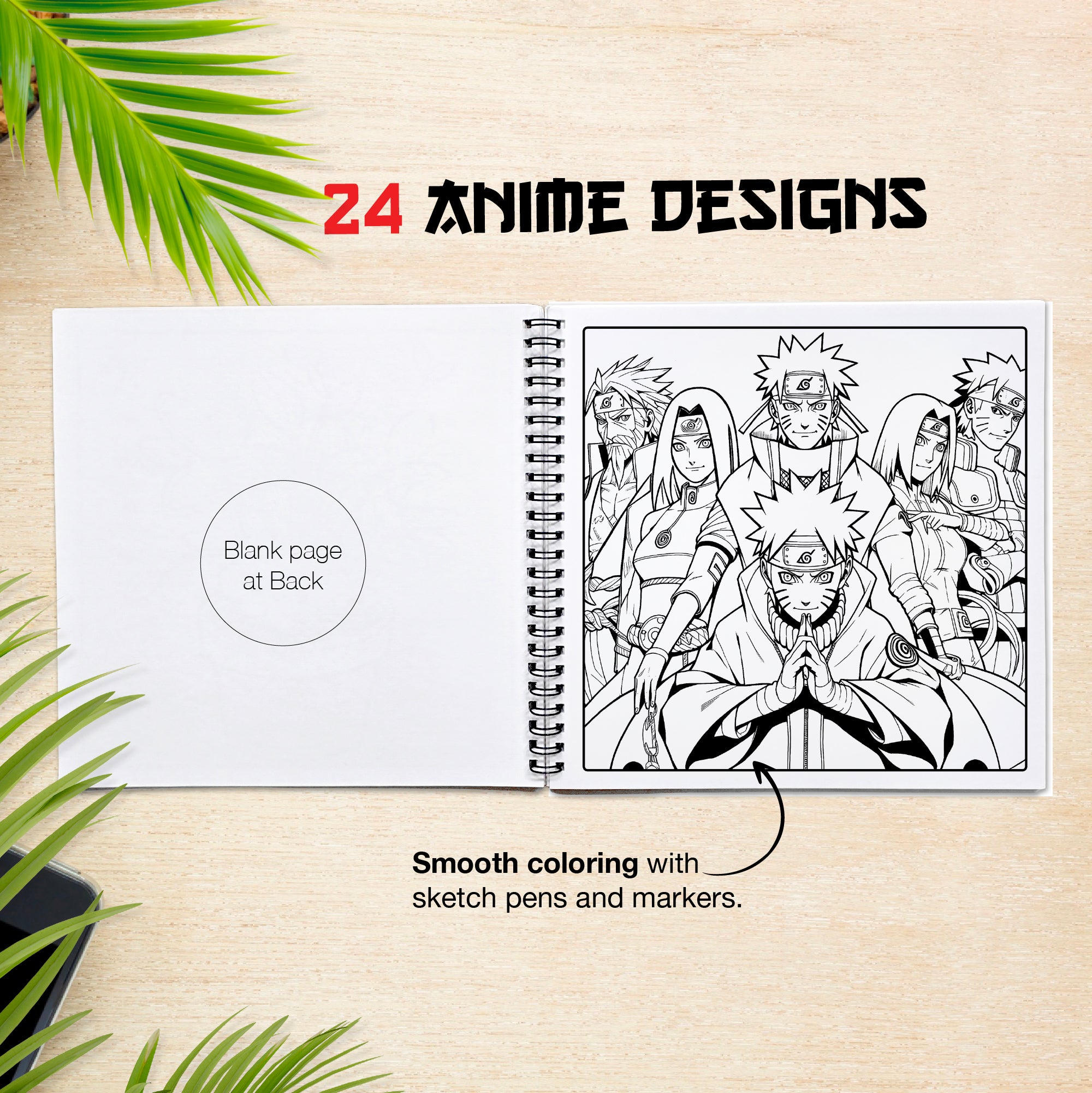 Naruto & More Anime Coloring Book Volume 4 | 24 Sketch Pens The Crafthives