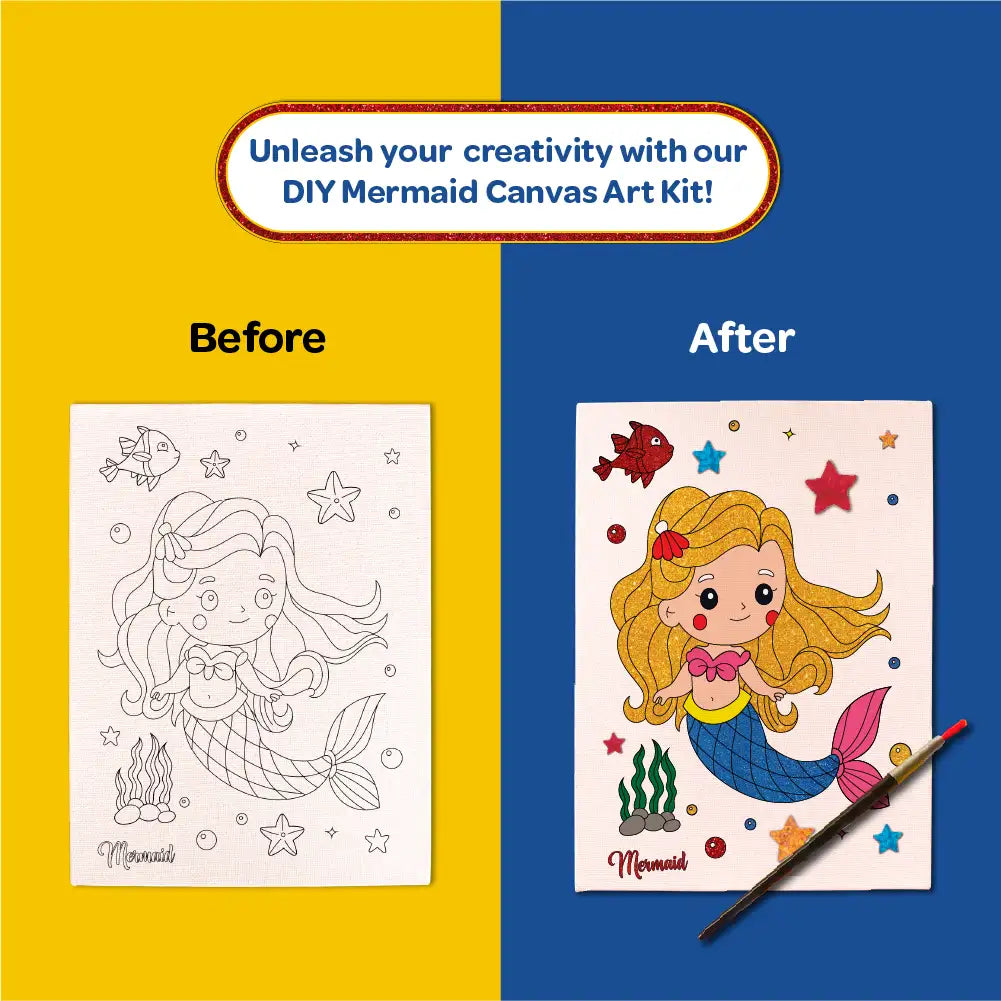 Colour Me Mermaid DIY Canvas Art Kit 6+ Years - The Crafthives