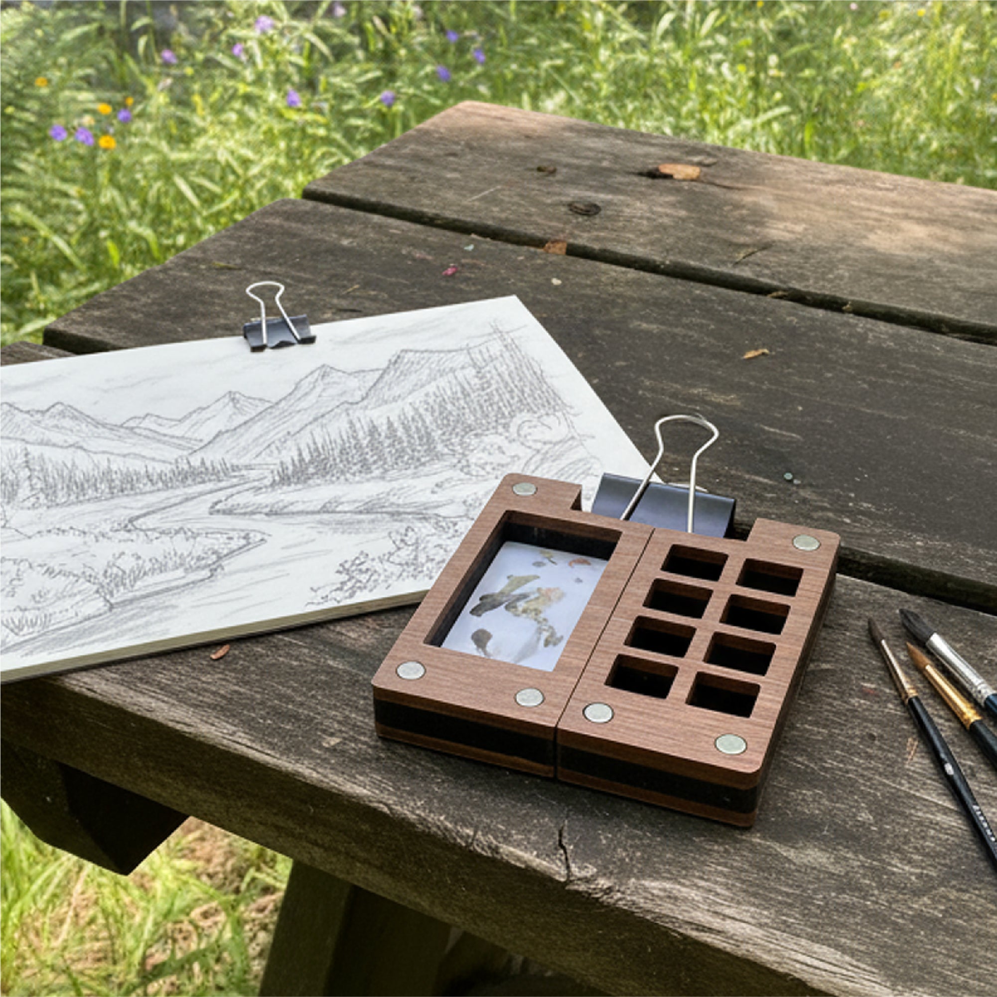 Mini Travel Art Wooden Palette with Clip