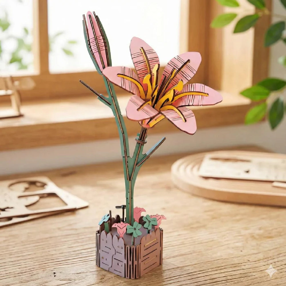 Lily Pink 3D Wooden Flower Pot DIY Craft Kit