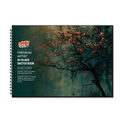 Stretch Book- Wooden Binding A4- Black - Tree