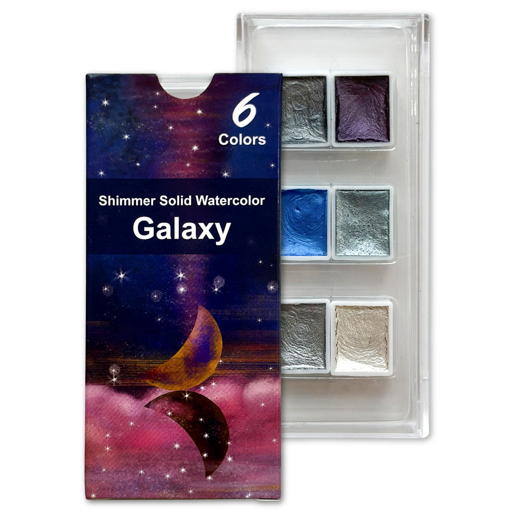 Galaxy Metallic Shimmer Watercolor Set – 6 Solid Pans | Professional & Shimmering Colors