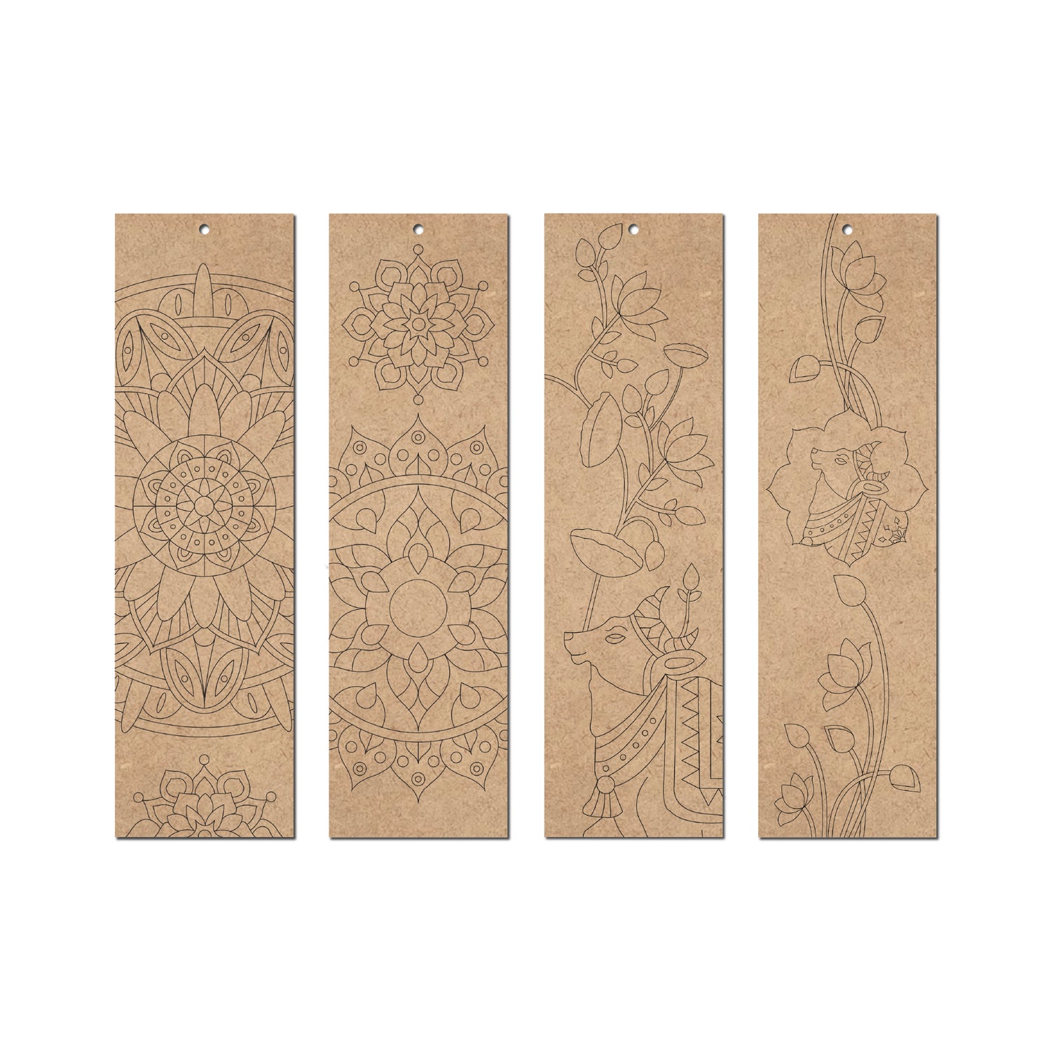 Wooden Bookmarks – Mandala & Pichwai Art | Set of 4 - The Crafthives
