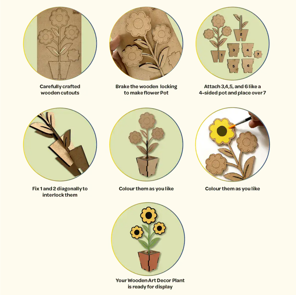 Creative Me DIY 3D Wooden Flower Pots Art and Craft Paint Kit for 4+ - Set of 2 - The Crafthives