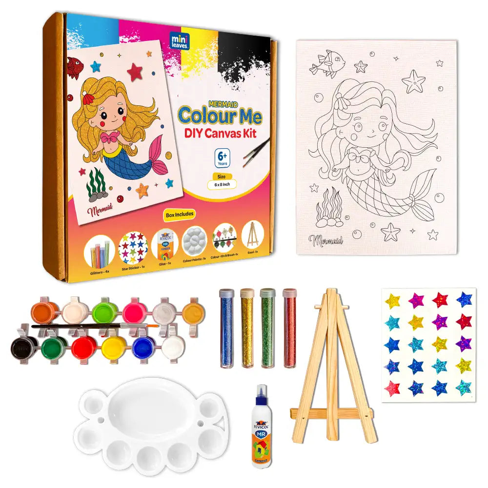 Colour Me Mermaid DIY Canvas Art Kit 6+ Years - The Crafthives