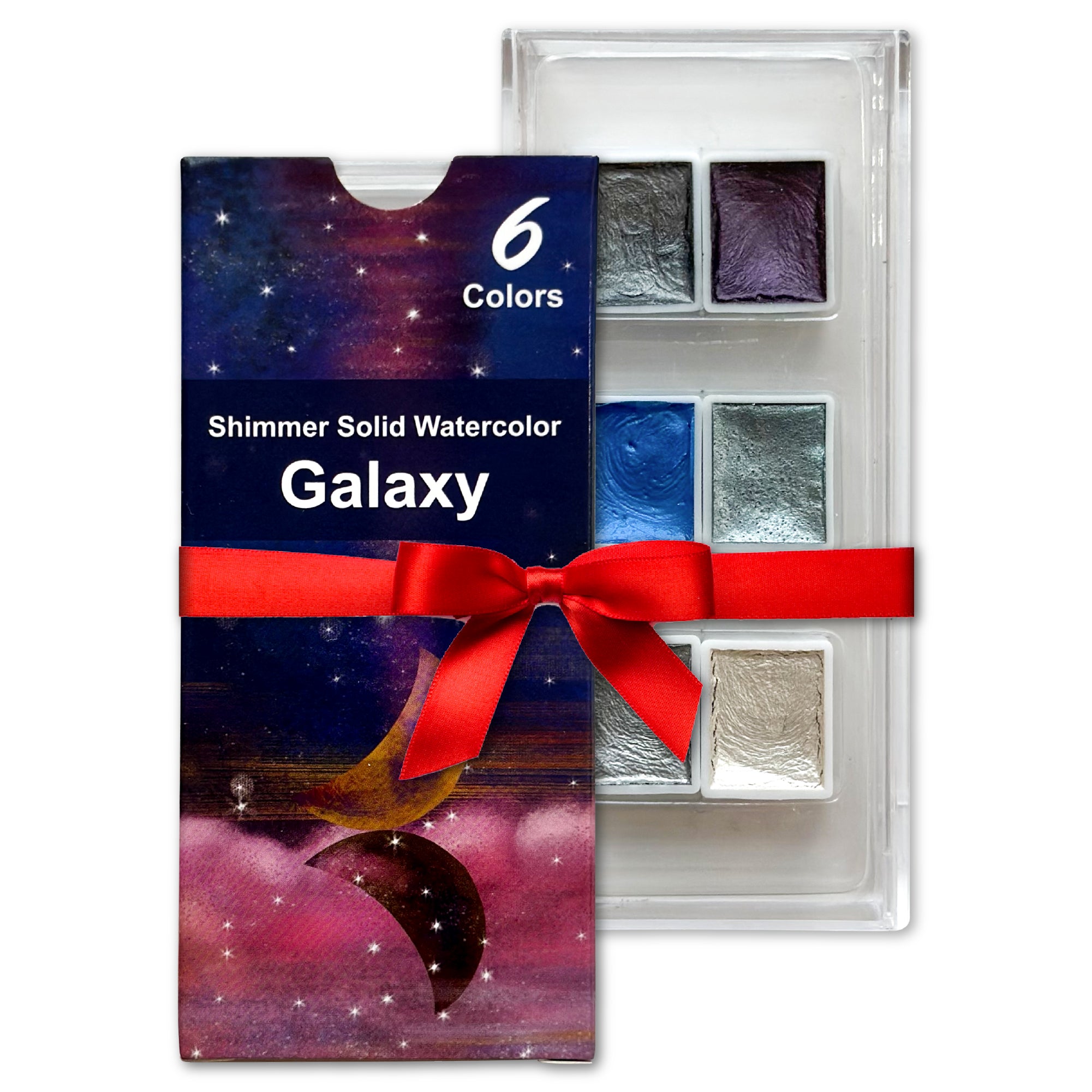 Galaxy Metallic Shimmer Watercolor Set – 6 Solid Pans | Professional & Shimmering Colors