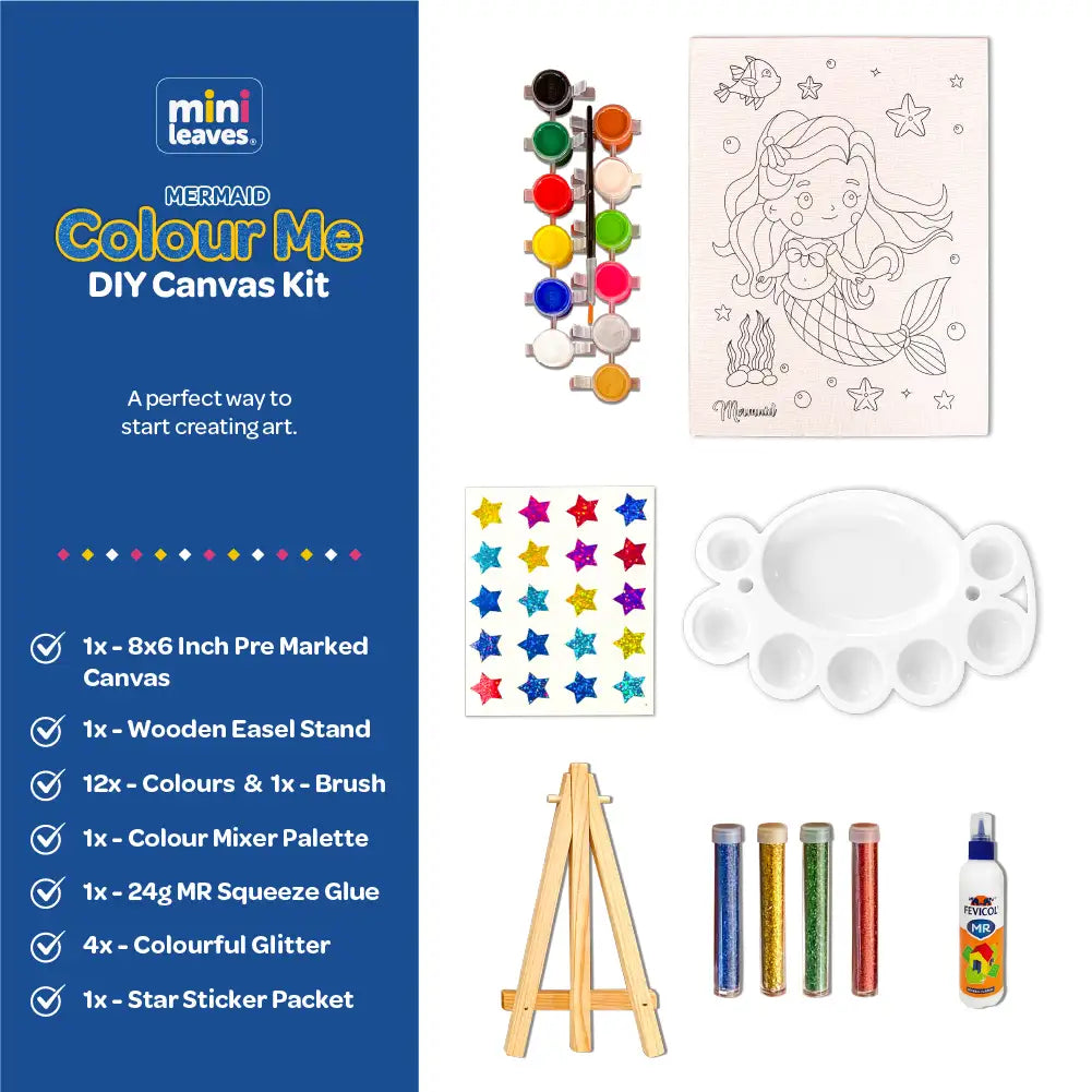 Colour Me Mermaid DIY Canvas Art Kit 6+ Years - The Crafthives