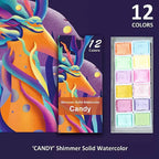 Candy Metallic Shimmer Watercolor Set – 12 Solid Pans | Professional