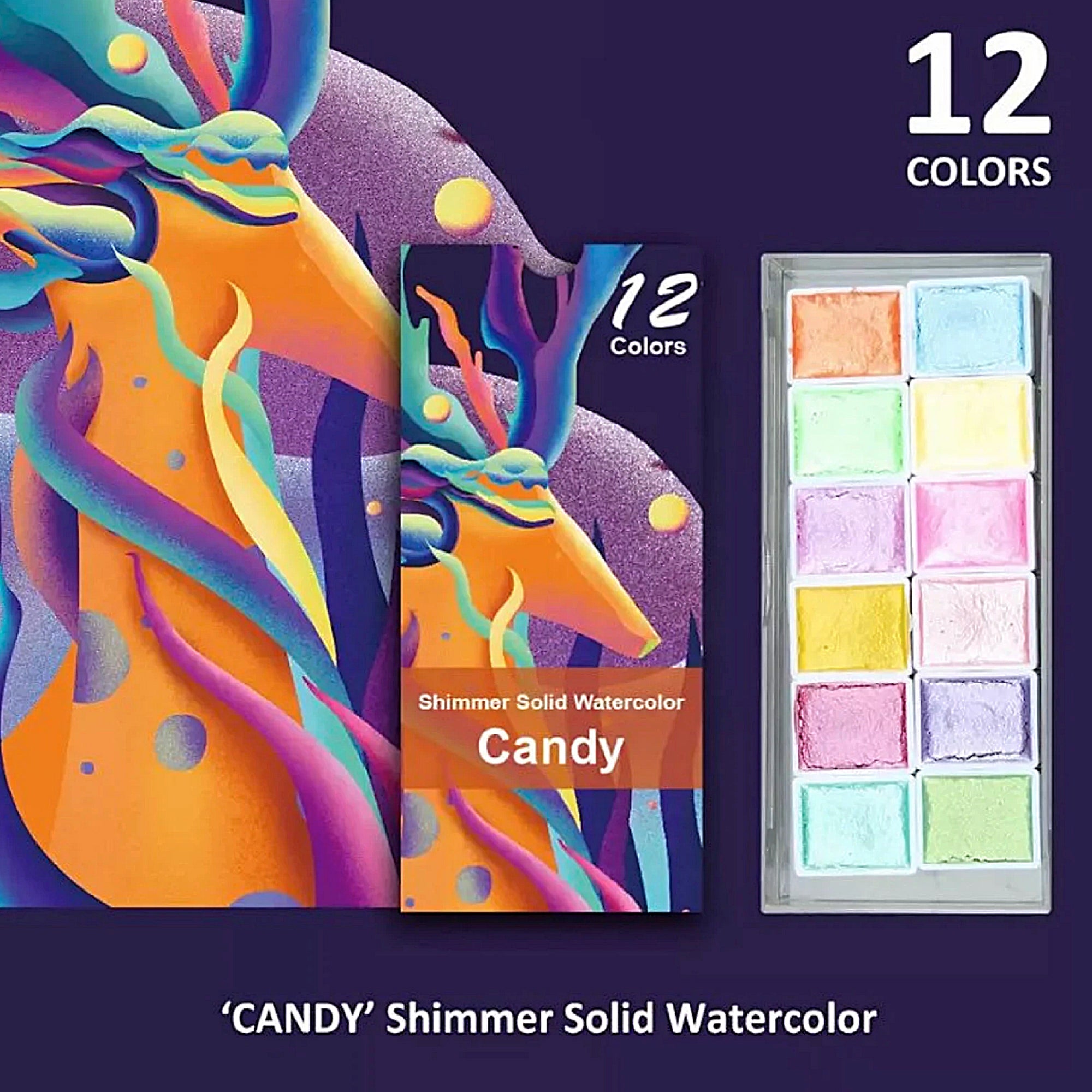 Candy Metallic Shimmer Watercolor Set – 12 Solid Pans | Professional