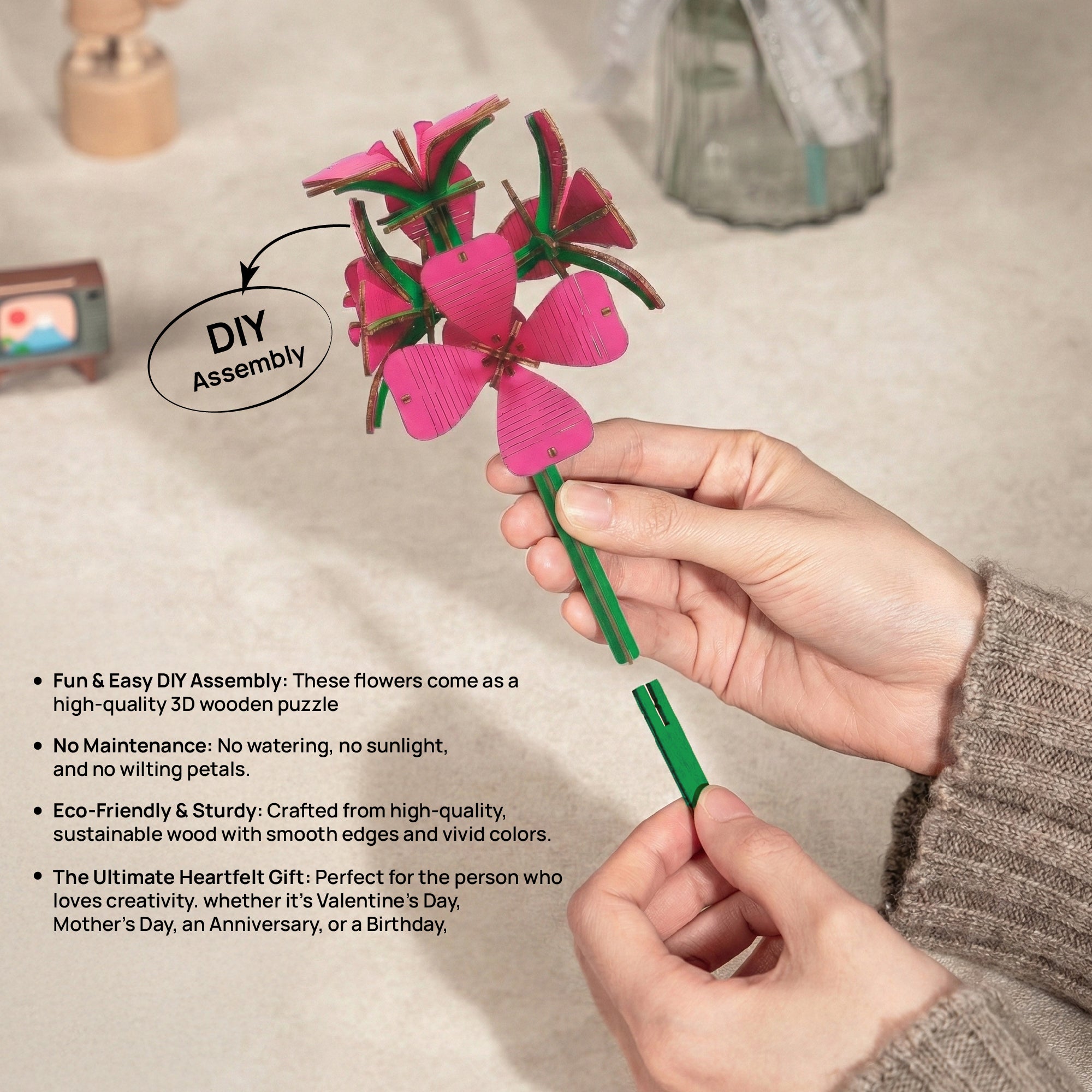 DIY Wooden Flower Bouquet 3D Wooden Puzzle