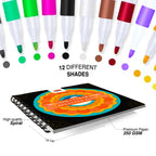 Mandala Colouring Beginner Book with 12 Acrylic Markers – 250 GSM Acid-Free Spiral Bound - The Crafthives