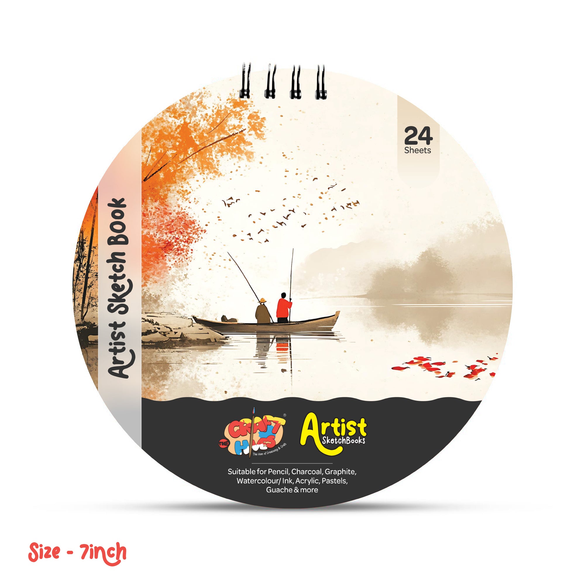 Round Artist Sketch Book – 7 Inch | Fishing Boat Theme