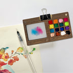 The Crafthives Mini Portable Wooden Travel Art Palette with brush - The Crafthives