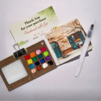 The Crafthives Mini Portable Wooden Travel Art Palette with brush - The Crafthives