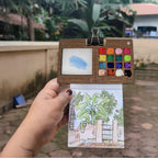 The Crafthives Mini Portable Wooden Travel Art Palette with brush - The Crafthives