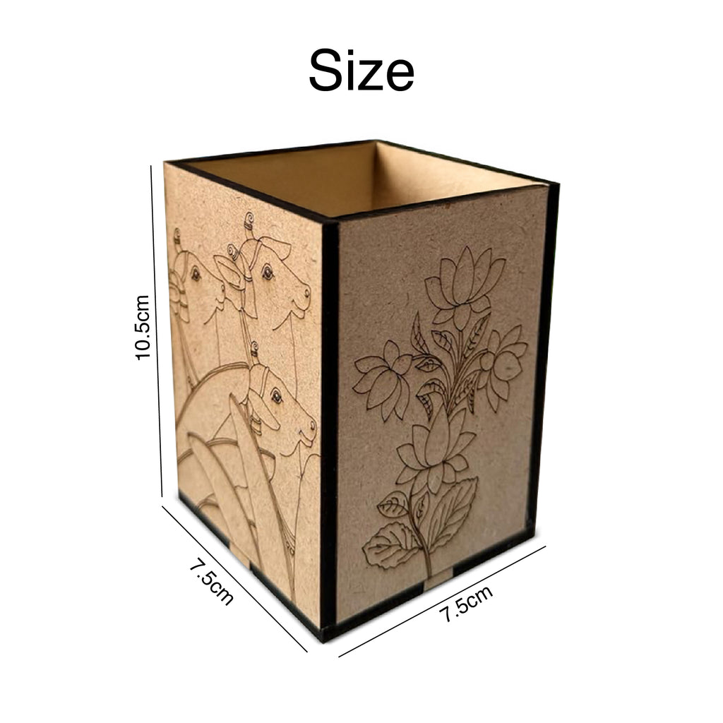 Square Pichwai Wooden Pen Stand - The Crafthives
