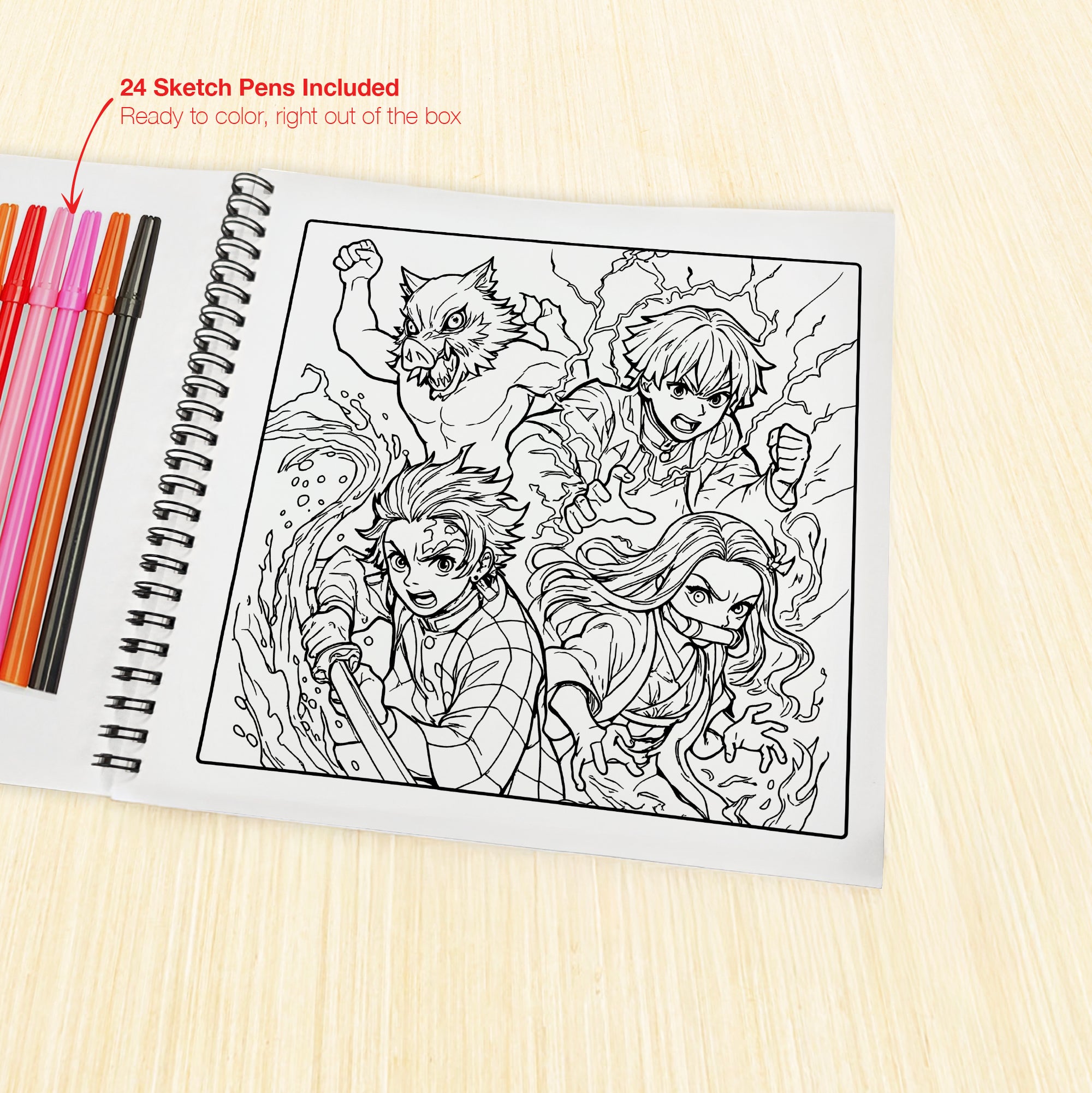 Demon Slayer Anime Coloring Book Volume 2 | 24 Sketch Pens - The Crafthives