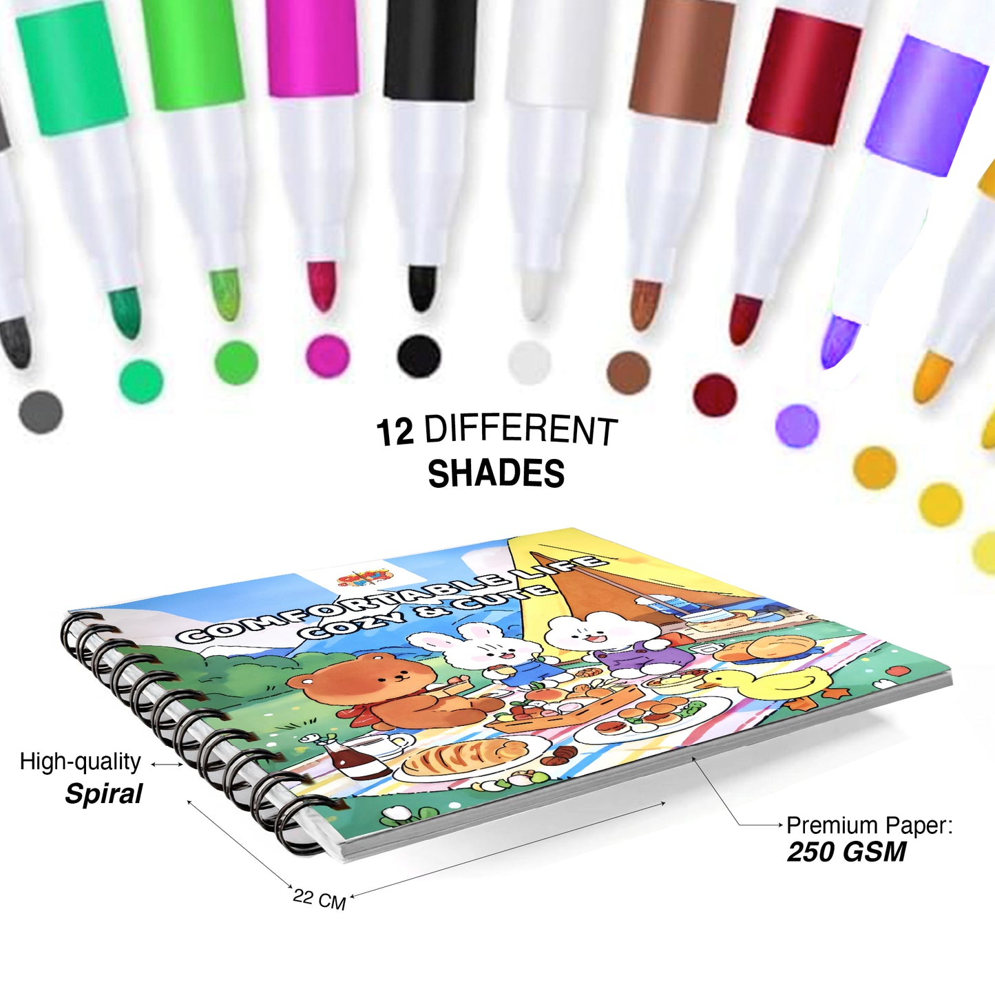 Comfortable Life – Cozy & Cute Coloring Book | 12 Acrylic Marker