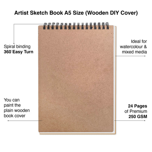 Artist Sketch Book – A5 | 230 GSM | DIY Wooden Cover - The Crafthives