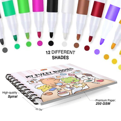 My Fuzzy Buddies- Comfy & Adorable Coloring Books | 12 Acrylic Markers