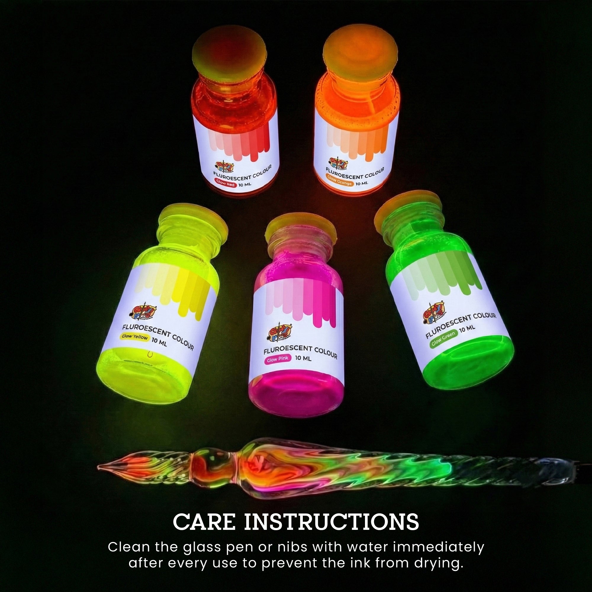 Glow Fluorescent Ink Set with Glass Pen | Calligraphy & Anime Art – The Crafthives