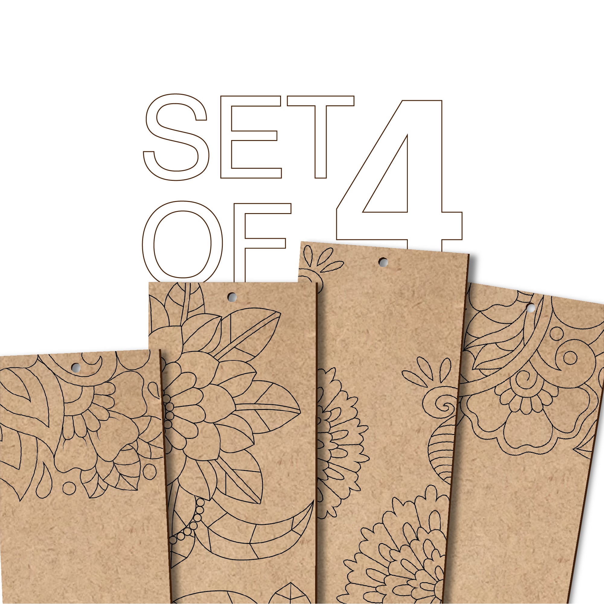 Floral Wooden Bookmark Set – Pack of 4 with Paint Sets