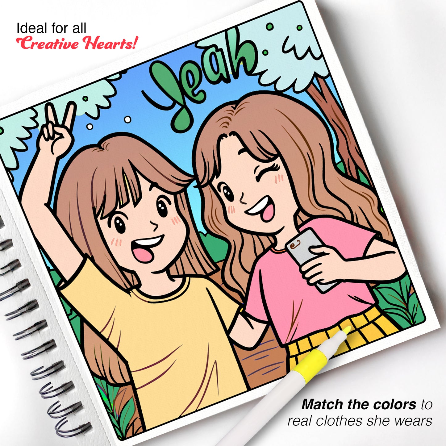 Bestie Moments – Cute & Girly Coloring Book | 12 Acrylic Marker